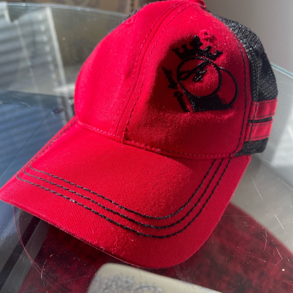 Red Trucker Hat with Crown Emblem - Women Accessories Hats